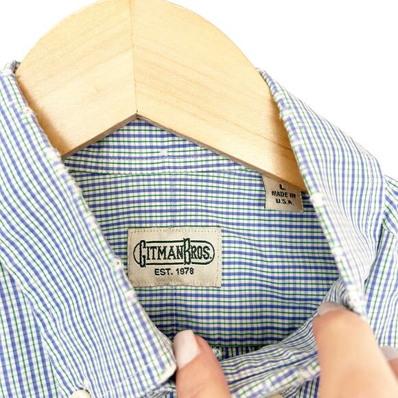 Gitman Bros Blue Plaid Long Sleeve Button Down Sz L - Picture 3 of 5